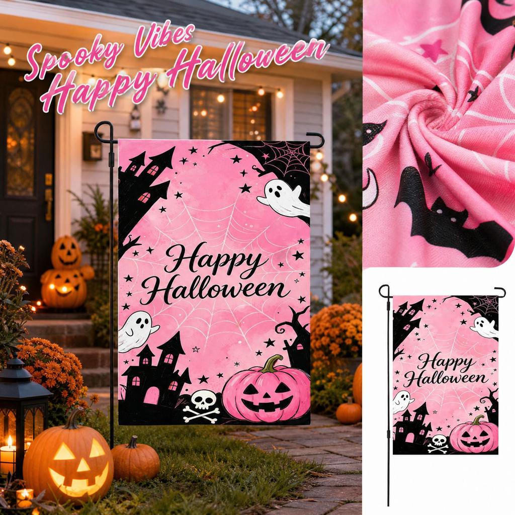 Halloween Double-Sided Yard Flag with Pumpkin House Design for Outdoor Porch Decor