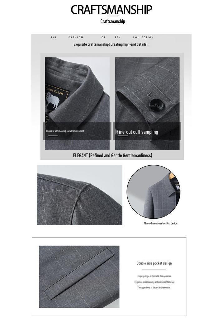 Spring & Autumn Men's Plaid Lapel Jacket for Middle-aged & Elderly - Business Casual Dad Outerwear