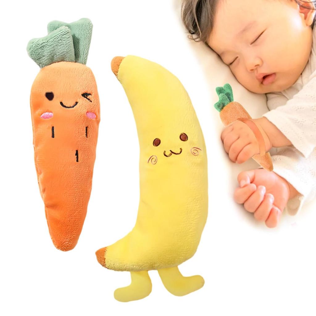 Baby Toys for 0-Year-Olds: Carrot and Banana Toy, Anti-Moro Reflex Rattle, Plush Toy, Grip Toy, Banana and Carrot Set (Radish + Banana)