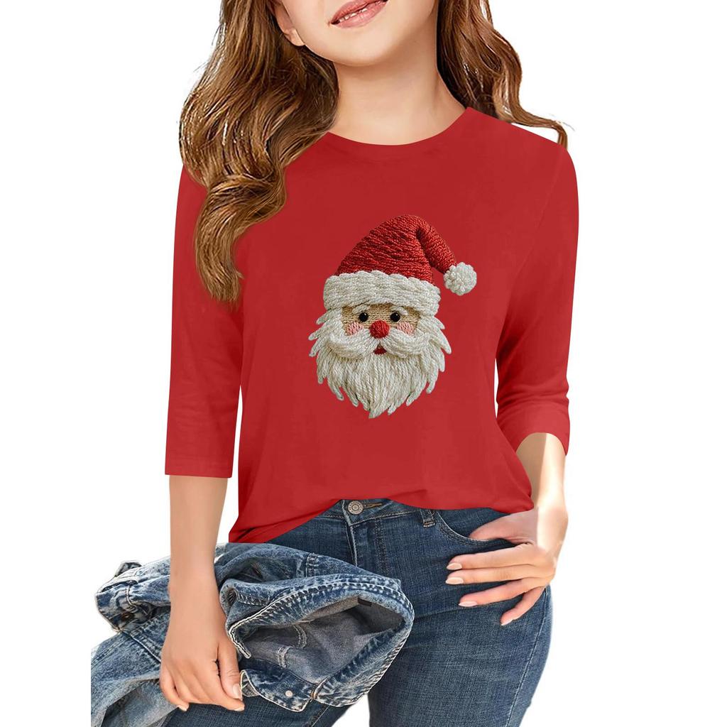 Children's 3/4 Sleeve Independence Day Printed Round Neck Casual T-shirt