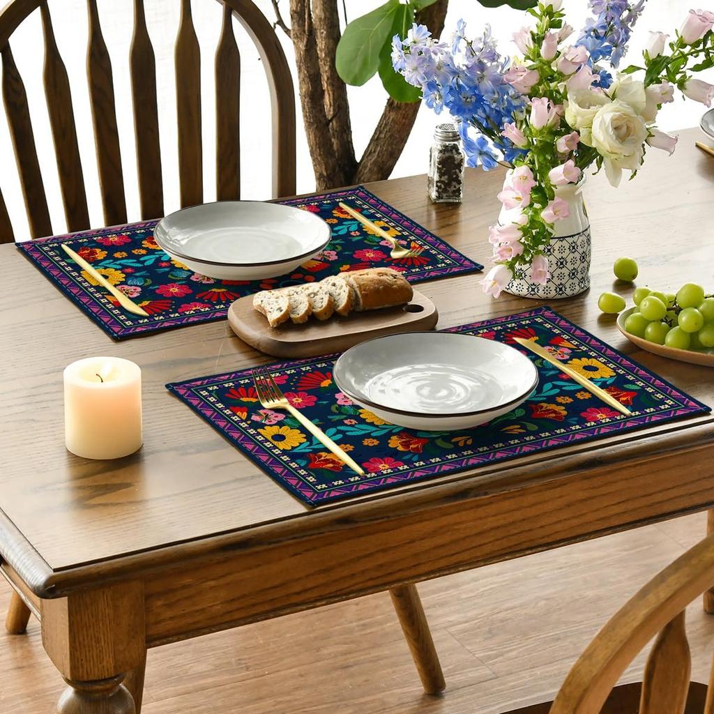 Av 4 eller 6 mexikanskt-inspirerade dukar med blommönster, Perfekta för Cinco De Mayo och Dia De Los Muertos-firanden, Mät