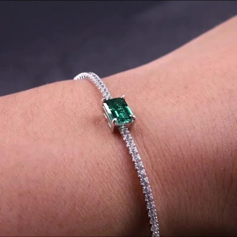100% 925 Sterling Silver Tennis Bracelet Adjustable 5*7MM Emerald Cubic Zirconia  Fashion  Bracelet for Women Jewelry Gifts