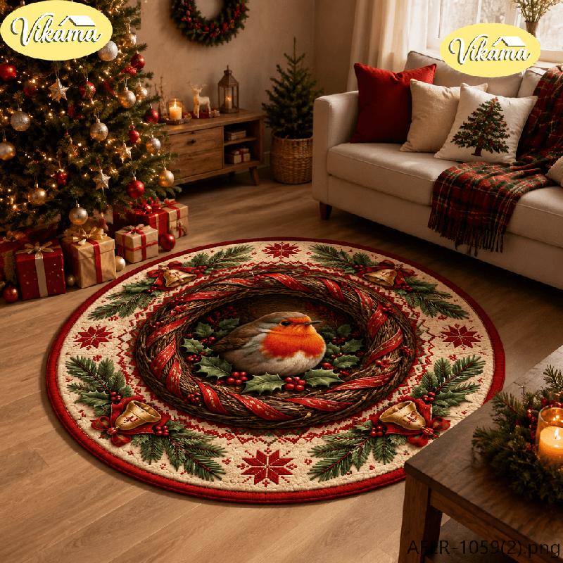 3D Round Christmas Rug Non Slip Living Room Decorative Carpet Sofa Coffee Table Rug Washable Bedroom Festive Home Decor