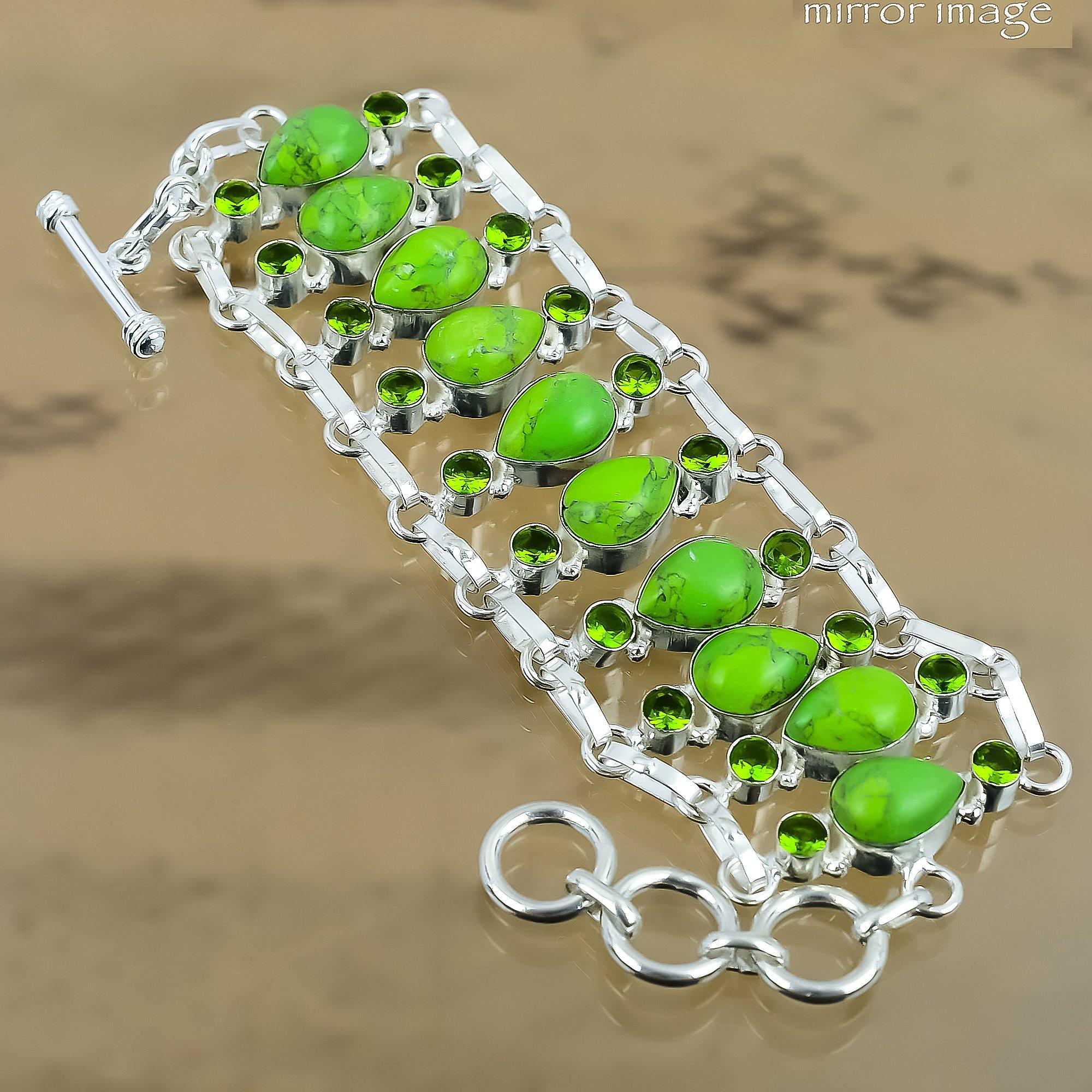 

Gift For Her 925 Silver Natural Green Turquoise Chain Adjustable Bracelet Adjustable
