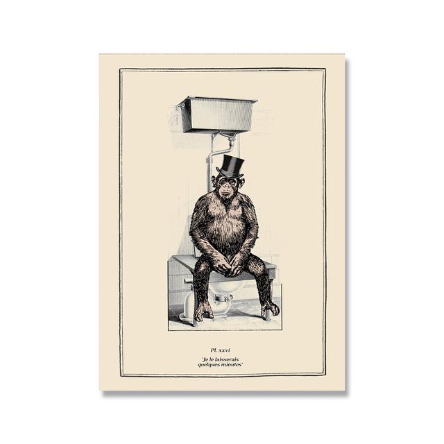 

Забавный Декор для ванной и туалета, холст, картина, животное, постер для ванны, медведь, осьминог, пингвин, шимпанзе, ретро, ​​настенная картина, искусство, куадрос, без рамки 50*70cm