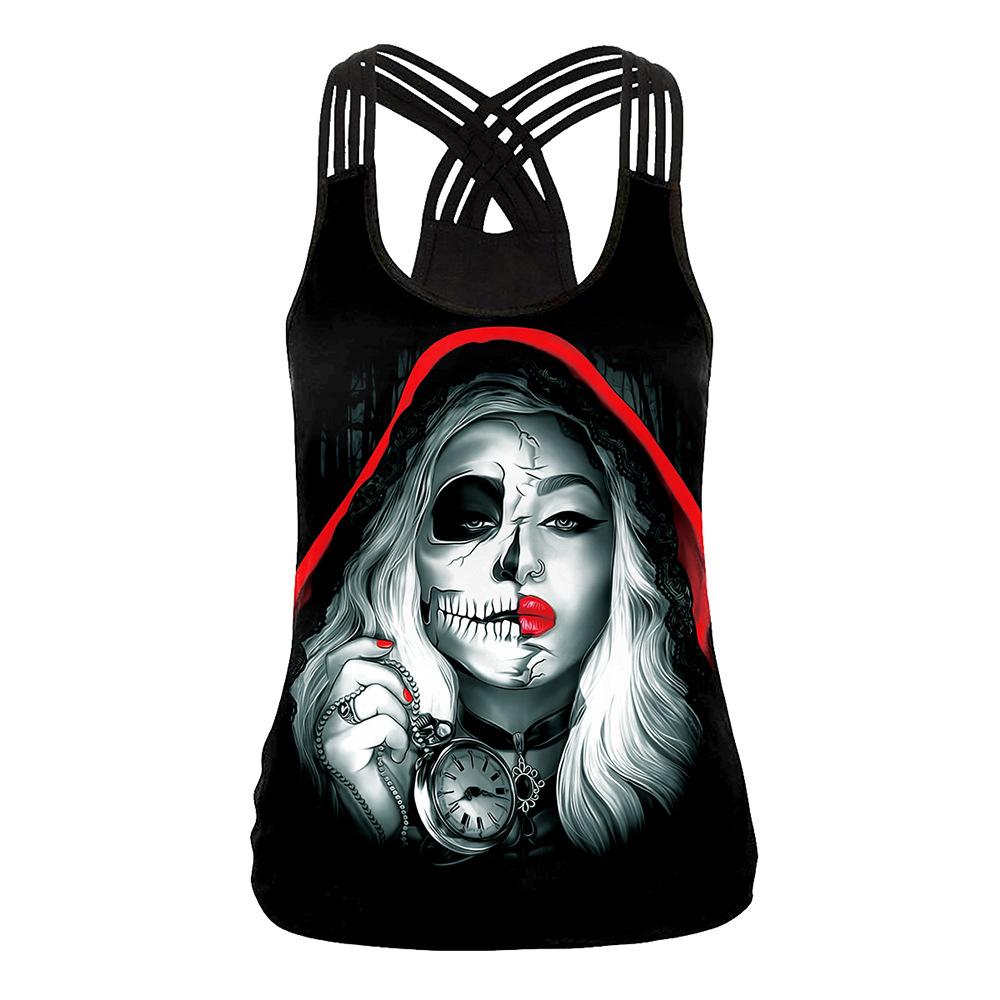 Halloween Night Street Show Horror Skull Print Ladies Sling Vest
