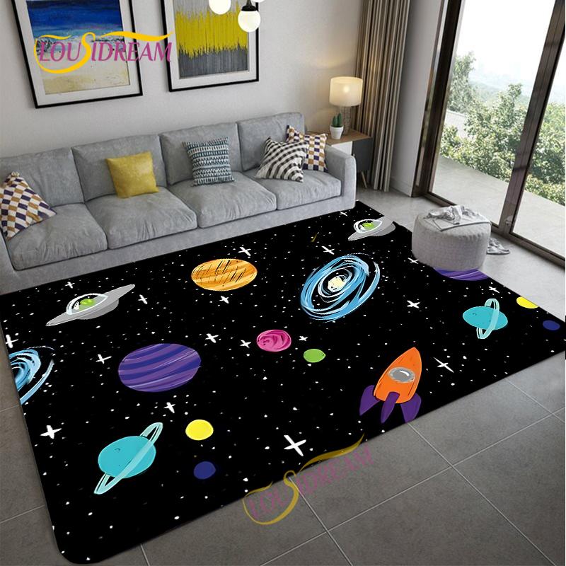 Cartoon Space Universe Planet Carpet for Living Room Bedroom Sofa Area Rug Kitchen Door Un-slip Floor Mat Alfombra Birthday gift
