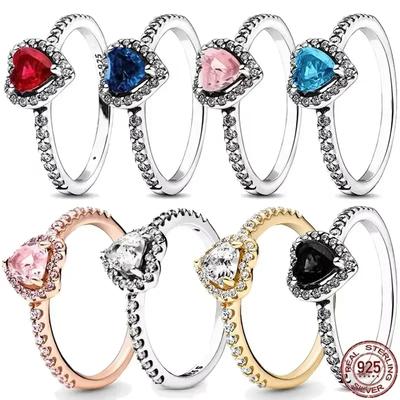 Hochwertiger 925er Sterlingsilber Verschiedene Farben Glänzender Herzförmiger Ring Exquisiter Luxus Charm Schmuck Feiertags Überraschungsgeschenke