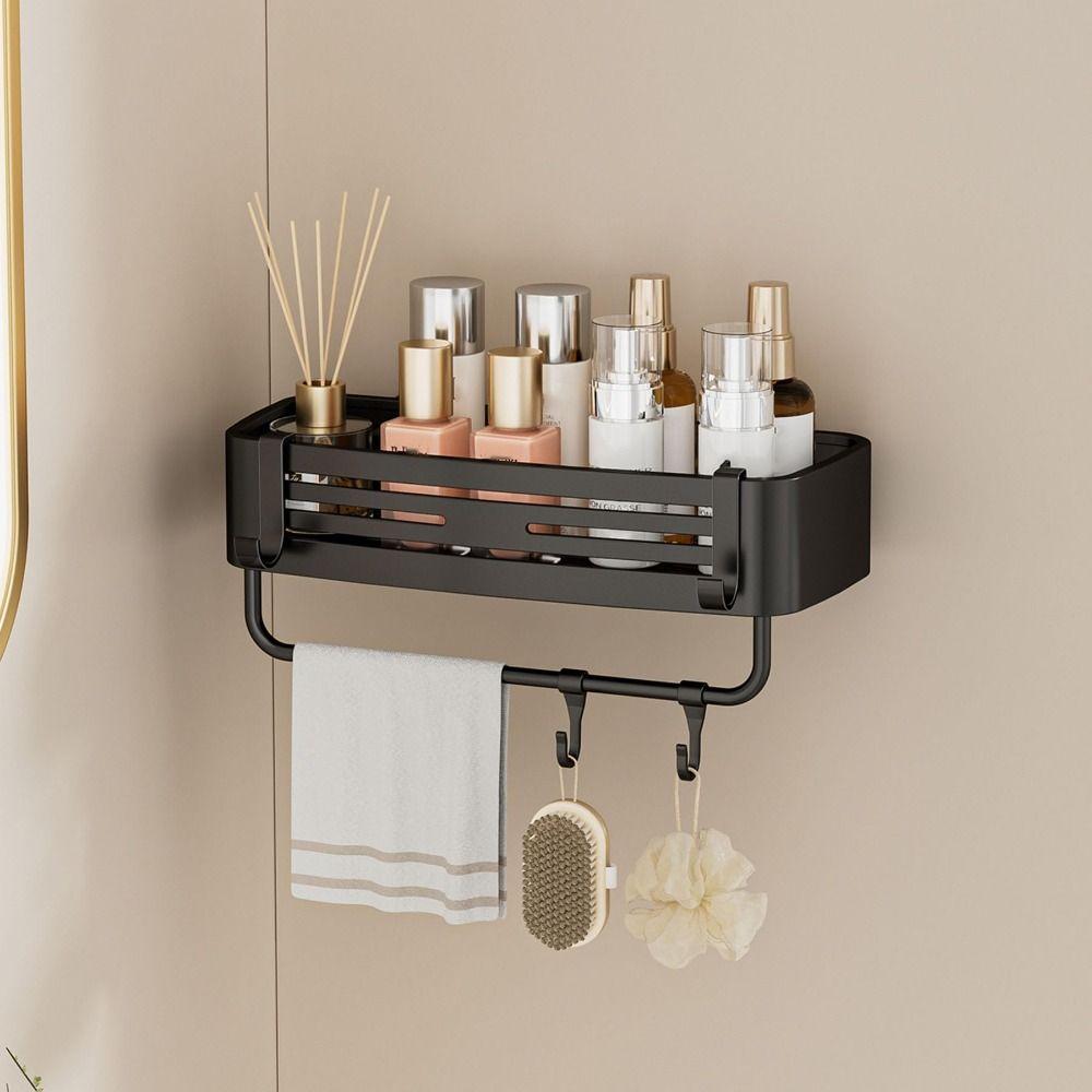 Suction Cup Shower Shelf Towel Bar Bathroom Storage Space Saving Corner Rack  Home Decor