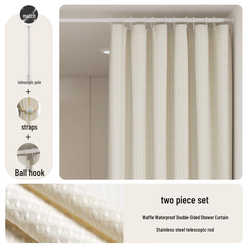 Changbaosen No-Drill Shower Curtain with Telescopic Rod