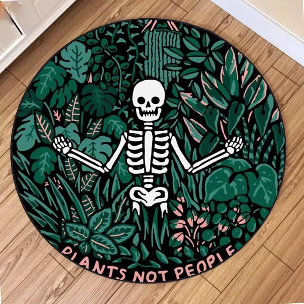 Human Skeleton Printed Round Carpet Funny Cartoon Circular Rugs for Bedroom Decor Home Living Room Sofa Coffee Table Hallway Mat