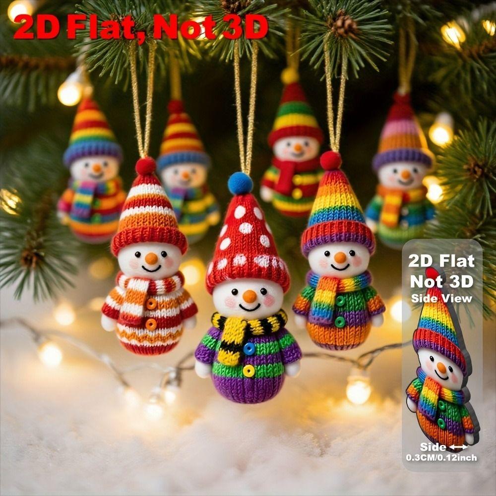 16Pcs 2D Flat Snowman Wooden Ornaments Knitted-Style DIY Xmas Tree Hanging Ornament Colorful with Ribbons Christmas Decoration