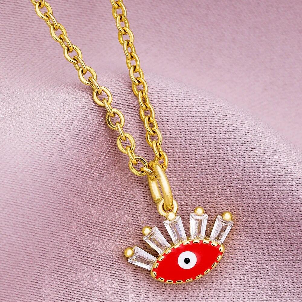 Turkish Lucky Evil Eye Necklace Women 5 Style CZ Eyes Female Charm Fashion Enamel Stainless Steel Chain Necklace Jewelry Gift
