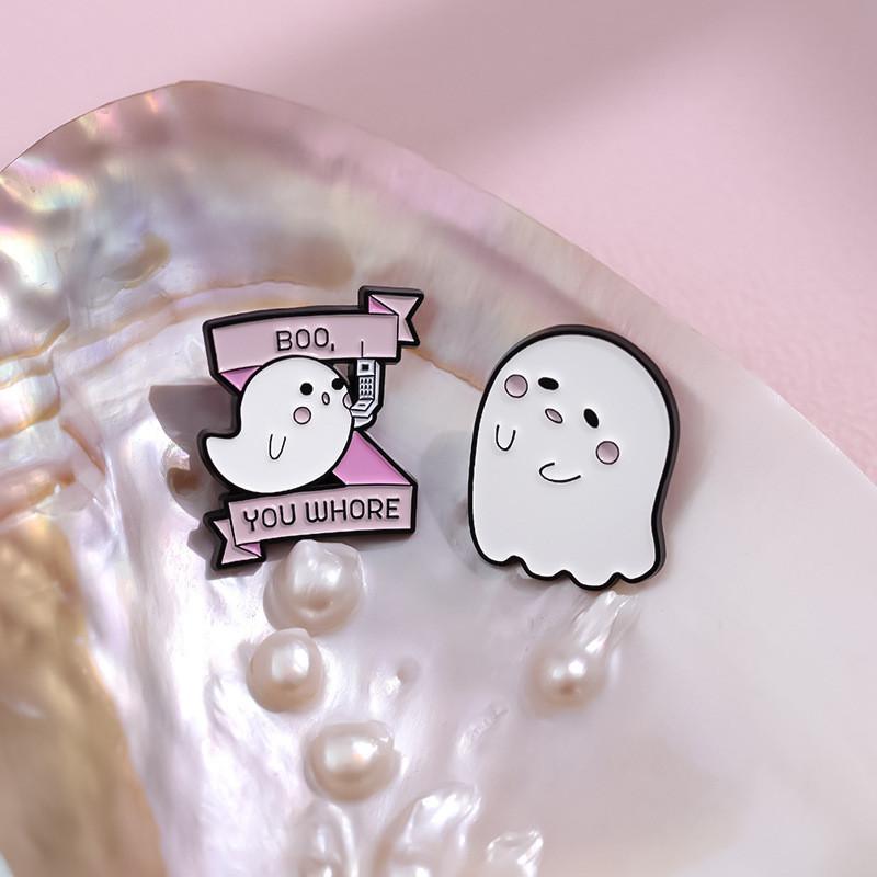 Adorable Cartoon Ghost Shaped Metal Brooch Cute Halloween Series Pin For All