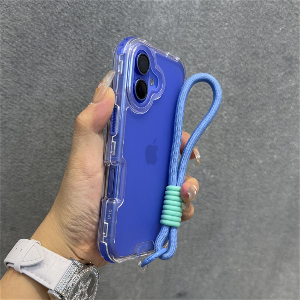 Luxury Matte Clear Shockproof Wrist Strap Lanyard Phone Case for iPhone 15 11 12 13 14 16 Pro Max Plus Hybrid Bumper Armor Cover