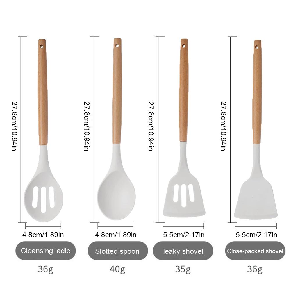 12Pcs Kitchen Utensil Set Cooking Tools Kit Wooden Handle Heat-Resistant Cookware Spatula Spoon Brush Whisk Kitchen Supplies