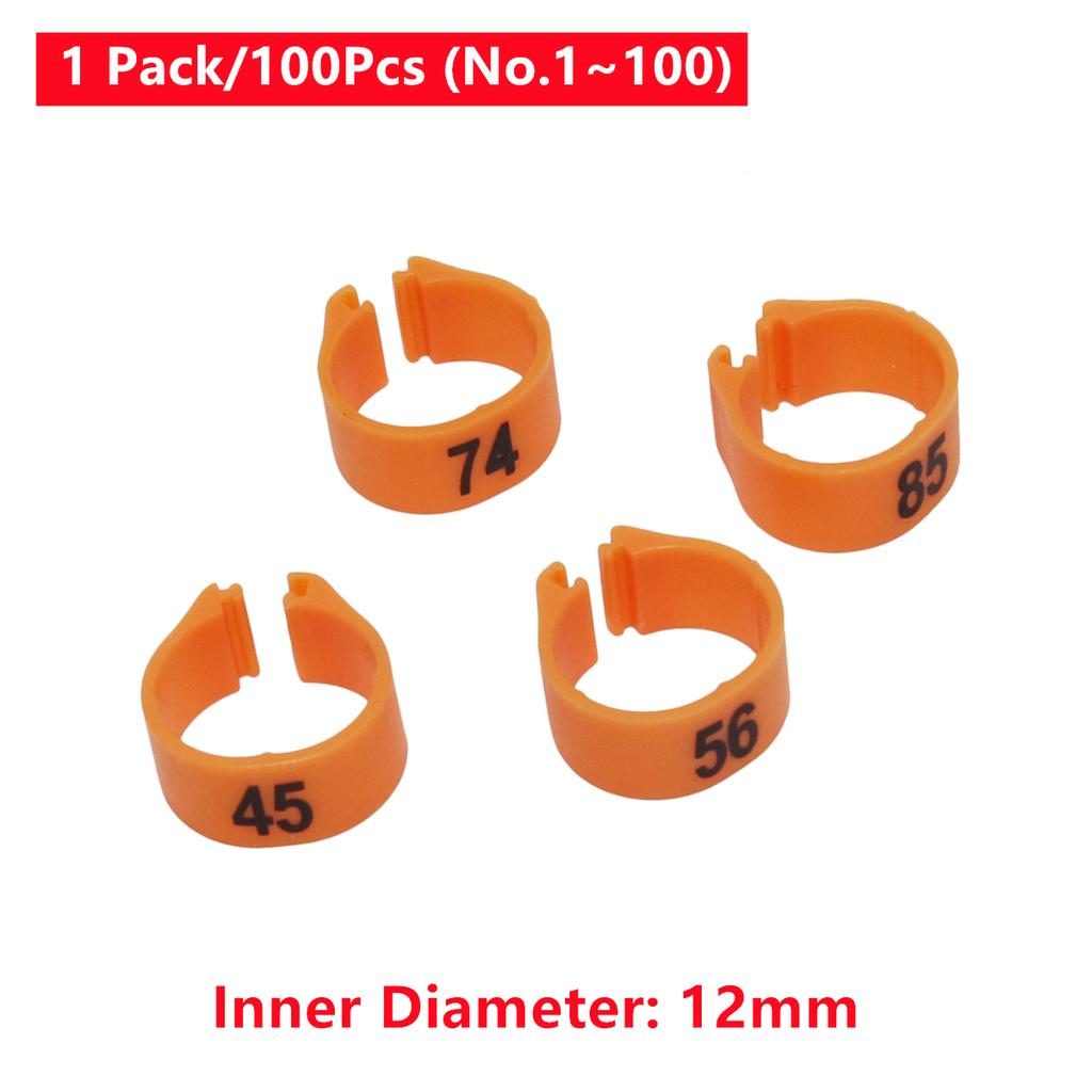 1 Pack/100Pcs Digital Plastic Bird Clip Foot Rings Inner Diameter 12mm Pigeon Quail Identification Leg Rings No.1~100 10 Colors