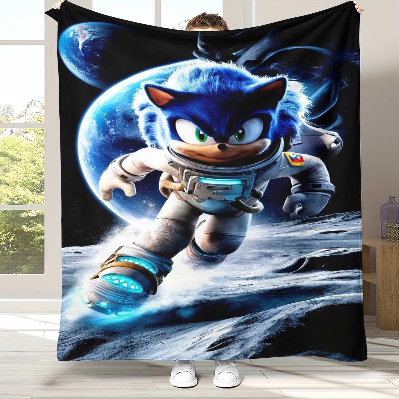 Retro S-Sonic Cartoon Game Flannel Blanket,Ultra Soft Warm Plush Throw for Home Bedroom Bed Sofa Cover Camping Picnic gift
