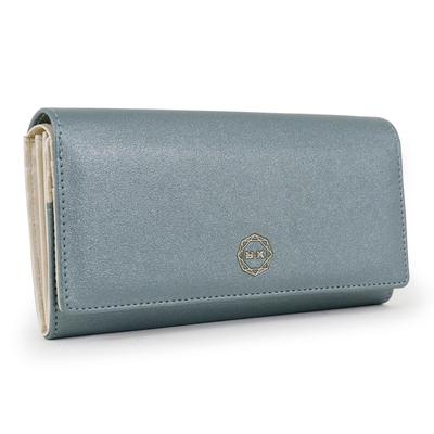 Ryoko Kikuchi Damski Długi Portfel, Duża Pojemność, Klapka z Etui na Karty, Gładki, Ośmiokątna Broszka, Pomyślny, Marka Feng Shui (Zielony)