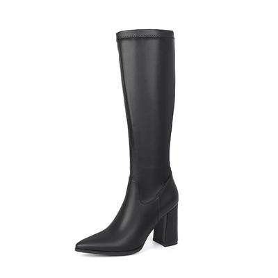 2025 Sexy Female Knee High Boots Pointed Toe Block Heels 9cm Zipper Large Size 41 42 43 Fashion Dating Party Booties