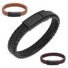 Braided Leather Bracelet Magnetic Buckle 20.5cm Vintage Bracelet PU Stainless Steel for Couple Decoration Men Christmas Gift