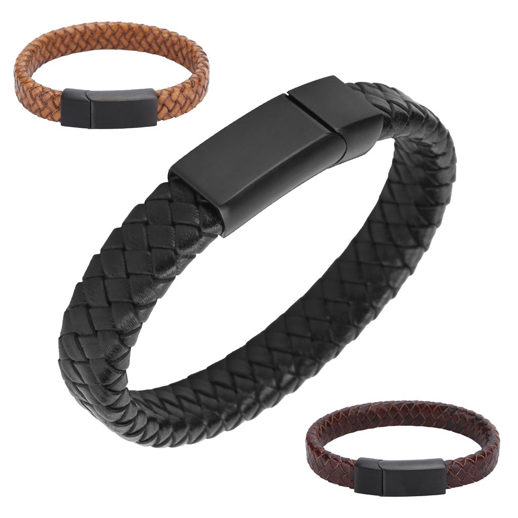 Braided Leather Bracelet Magnetic Buckle 20.5cm Vintage Bracelet PU Stainless Steel for Couple Decoration Men Christmas Gift