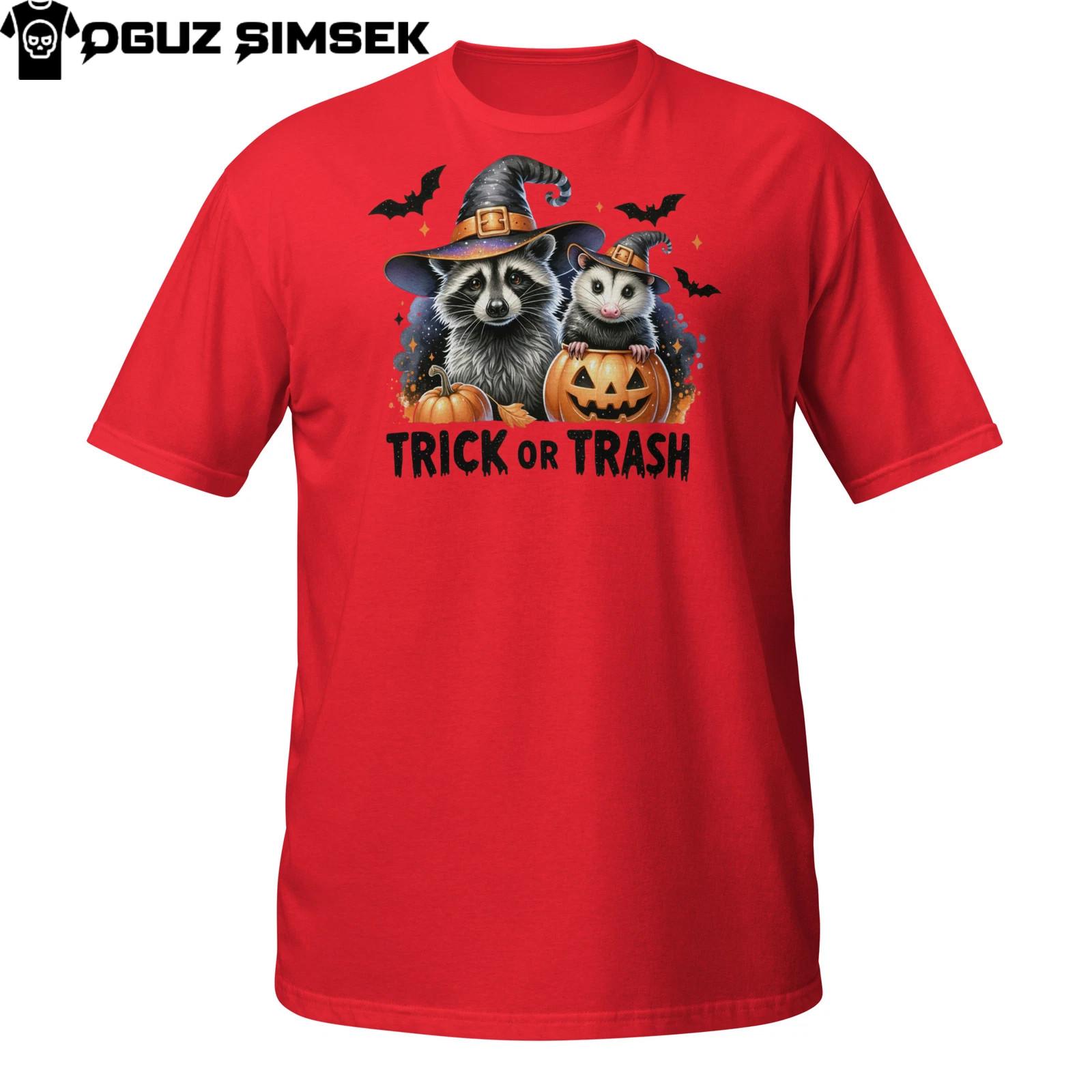 Trick or Trash T-Shirt Mens Womens Tees Top | Halloween Raccoon and Opossum | Funny Fall Tee 3XL