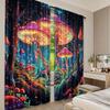2Pcs Mushroom Curtain Boho Curtains For Cute Mushroom Mother Curtains Blue Forest Landscape Curtain For Bedroom Living Room