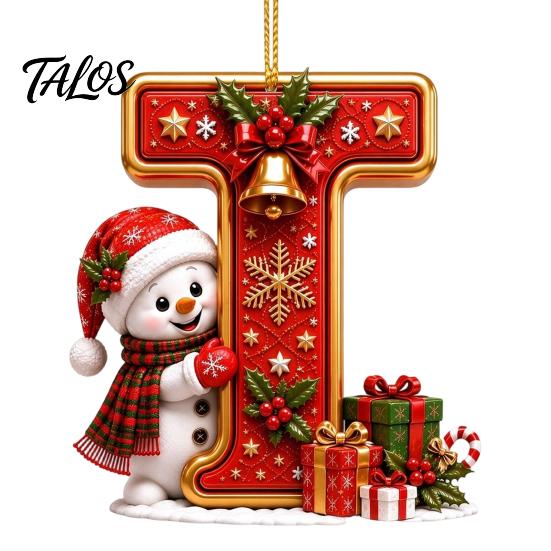 Indoor Holiday Decorations Cute Snowman Letter Christmas Ornament, 2D Flat Personalized A-Z Alphabet Gifts for Family Friends Acrylic Hanging Pendant