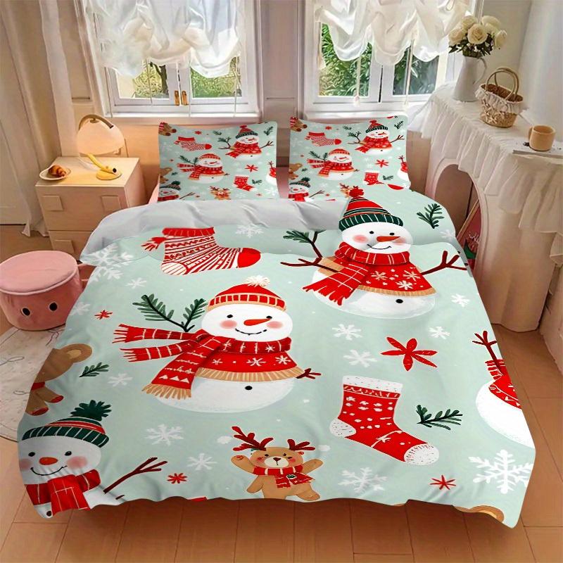 3Pcs Snowman Printed Bedding Set, Breathable And Soft,(Includes 1 Duvet Cover And 2 Pillowcases, Quilt Not Included) yy250815182