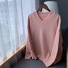 Casual V-neck Loose Pullover Knitted Women Sweater Autumn and Winter Fashion Bottoming Shirt Elegant Office Ladies Long Sleeve Sweater Solid Color Top