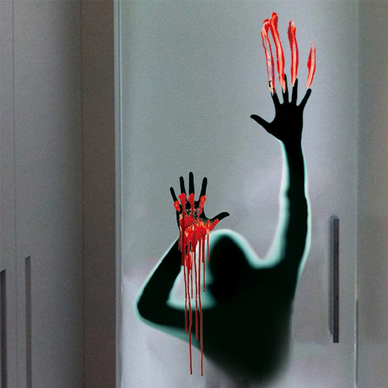 Halloween Red Blood Hand Wall Stickers - Self-Adhesive Decor for Bedroom & Living Room