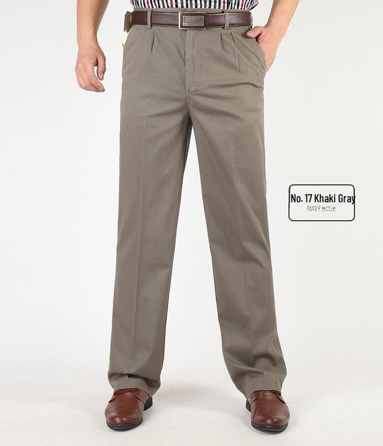 Men’s High Waist Cotton Pleated Loose-Fit Pants for Spring & Autumn