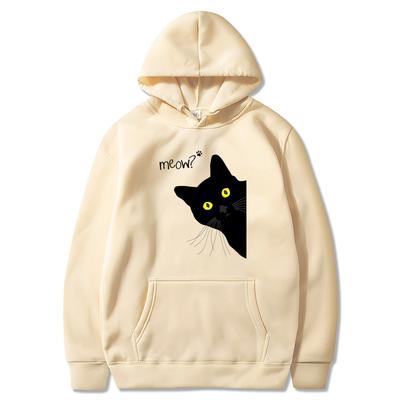 Meow Black Cat Lustiger Druck Herren Hoodie Atmungsaktives T-Shirt Kleidung Damen Hoodie Streetwear Tops Übergroße lose Langarm
