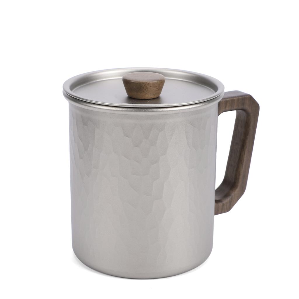Ti Camping Cup 450ml with Wood Handle Lightweight Coffee Mug with Lid and Spoon for Outdoors Hiking Cup with Spoon