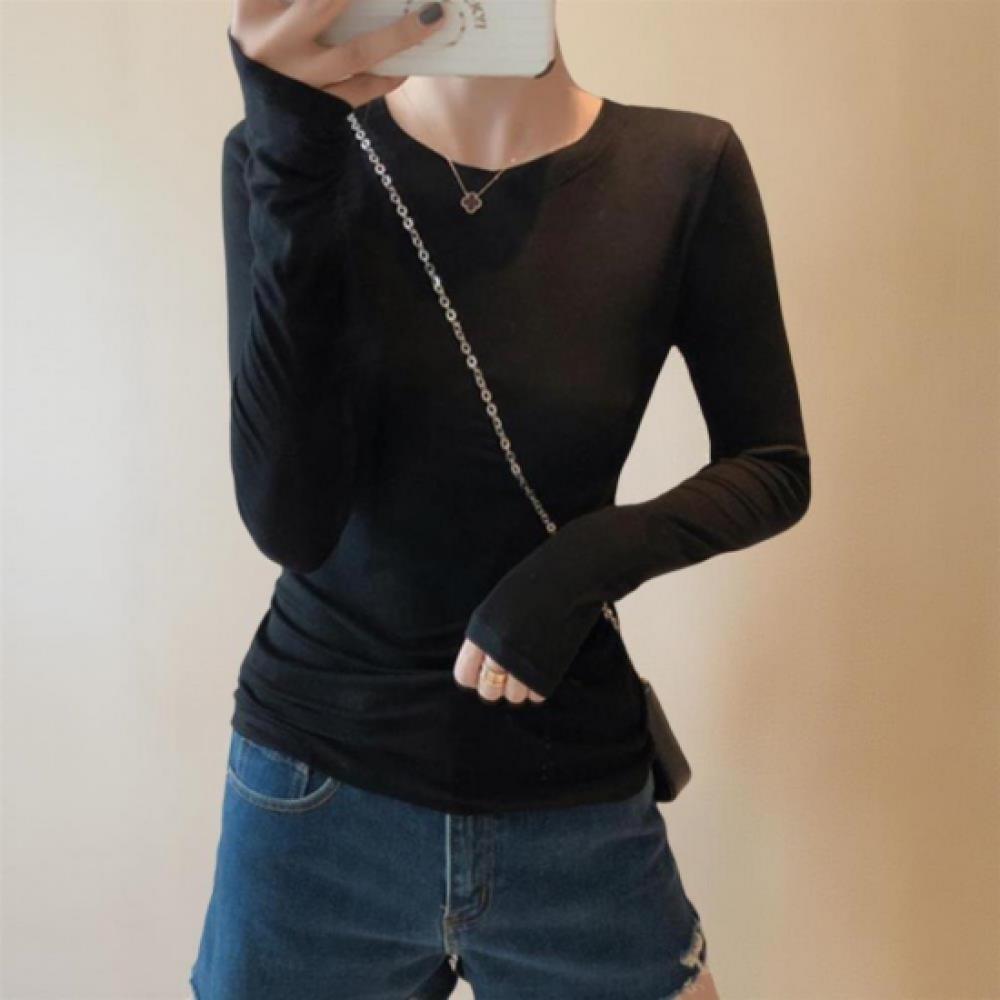 New Arrivals Open Run Women Simple Slim FiT Round Neck Long Sleeve T shirT