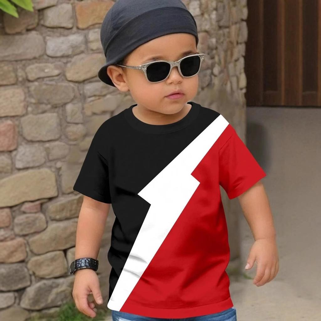 Summer Round Neck 3D Color Blocking Printed Top Fashionable Casual Short Sleeved Children's Boy T-shirts