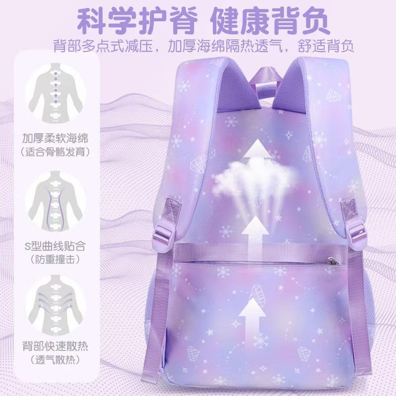 Elementary School Bag For Girls, Grades 1 To 6 For Girls, Large-Capacity Waterproof Three-Piece Backpack And Spine Bag.