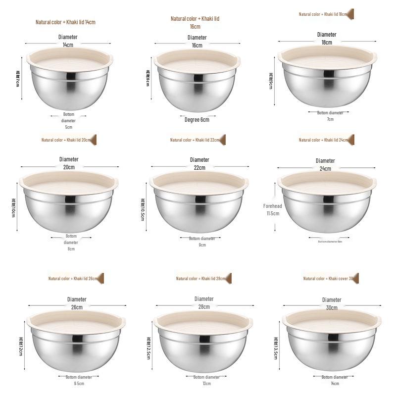 Stainless Steel Mixing Bowl with Lid & Non-slip Silicone Base