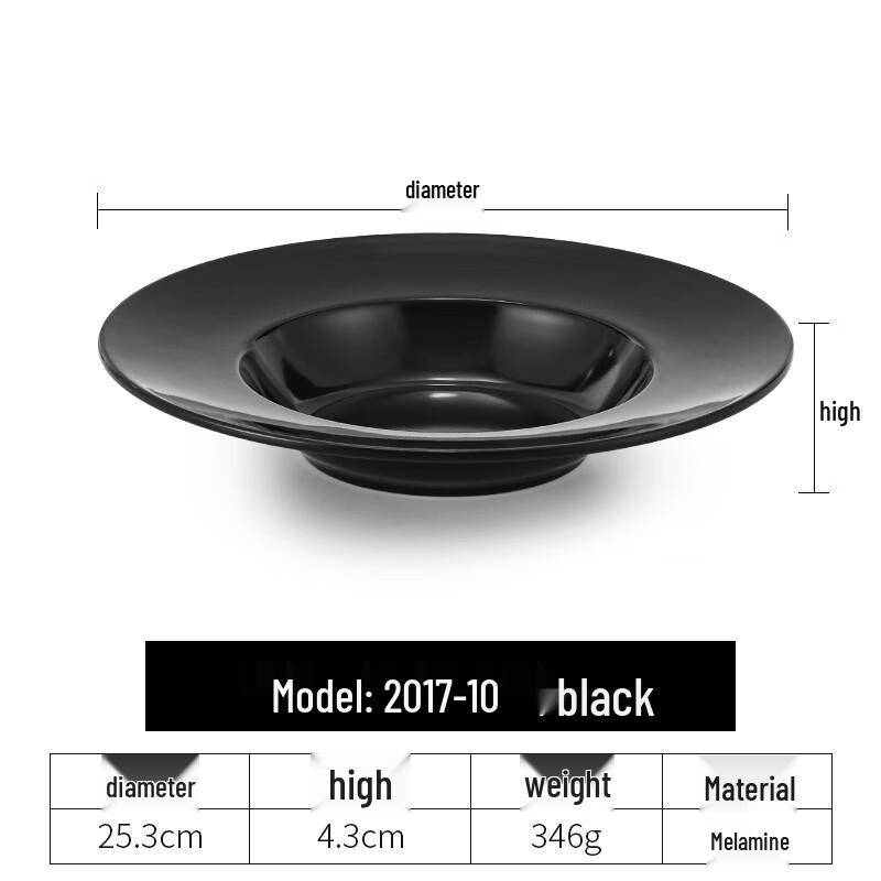 Tianya Jing A5 Melamine Round Dinner Plate, Black