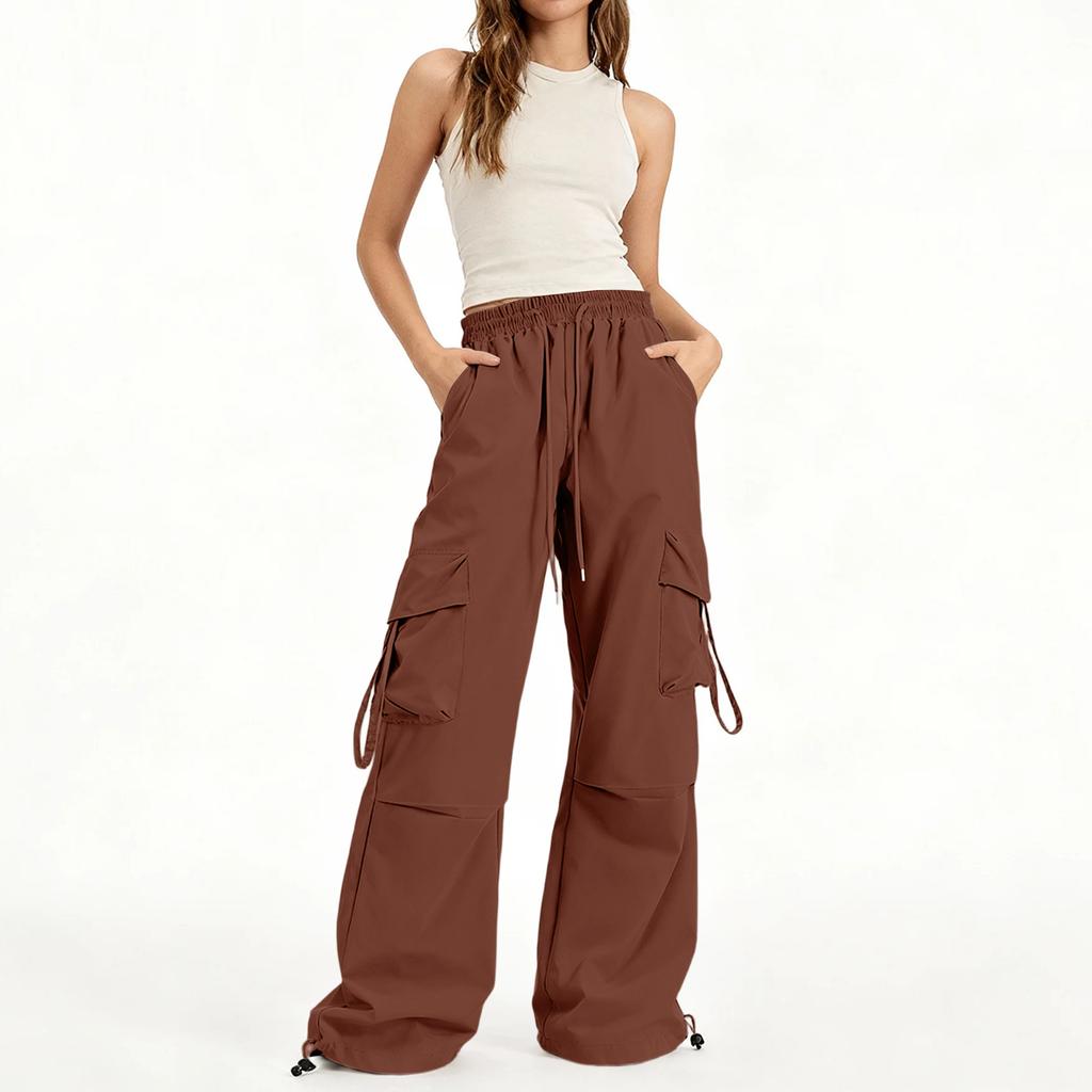 Damskie spodnie cargo z wieloma kieszeniami, luźne, codzienne, kolorowe spodnie