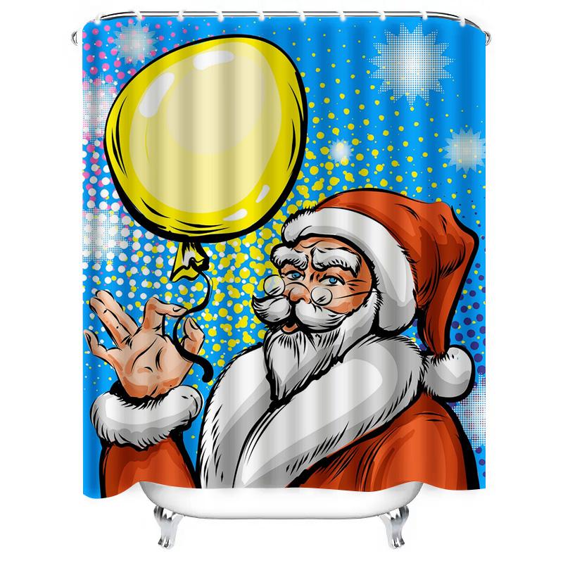 TU Santa Claus Shower Curtain Christmas Bathroom Decor Holiday Festive Xmas Pattern Waterproof Home Decor Vintage Style Wall Art