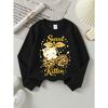 European Sizes Girls Soft Crewneck Sweatshirt Sweet Kitten Leopard Cherry Print Design, Casual All-Match, Ideal Holiday Present