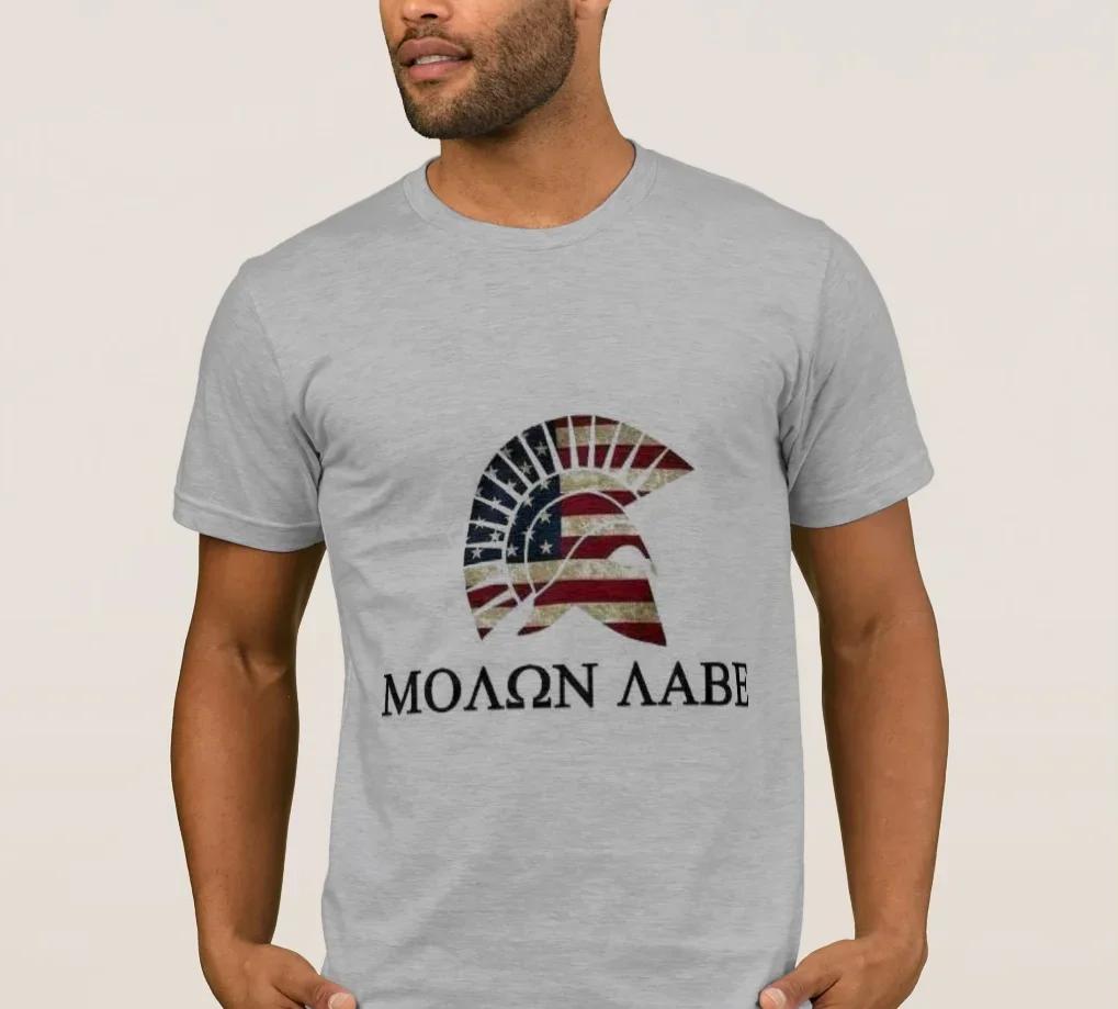 American Flag Spartan Helmet Molon Labe T-Shirt 100% Cotton O-Neck Summer Short Sleeve Casual Mens T-shirt Size S-3XL
