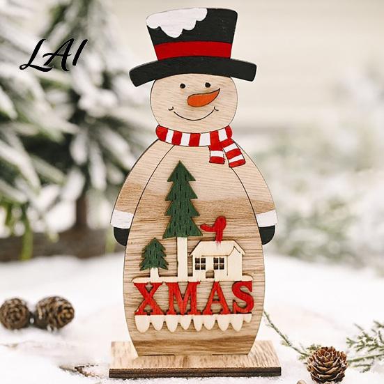 Holiday Desktop Decorations Nordic Style Wooden Christmas Ornaments Cute Santa Claus/Snowman/Reindeer Party Home Accents Figurine for Table