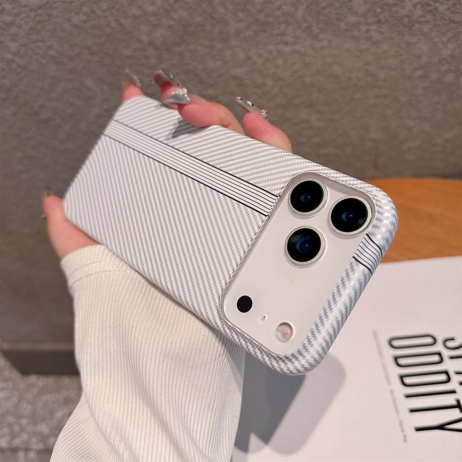 For iPhone 17 Air 14 15 11 12 13 16 Pro Max Plus Carbon Fiber Kevlar Texture Hard Plastic Case Shockproof Protective Cover Fundas
