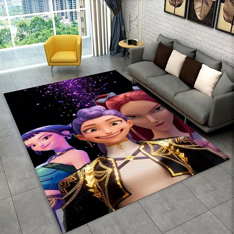 Tappeto Cartoon Gruppo Demon Hunter Rumi Mira Zoey Kpop per Stanza dei Giochi Camera da Letto Soggiorno Divano Arredamento Casa, Tappeto Area Antiscivolo