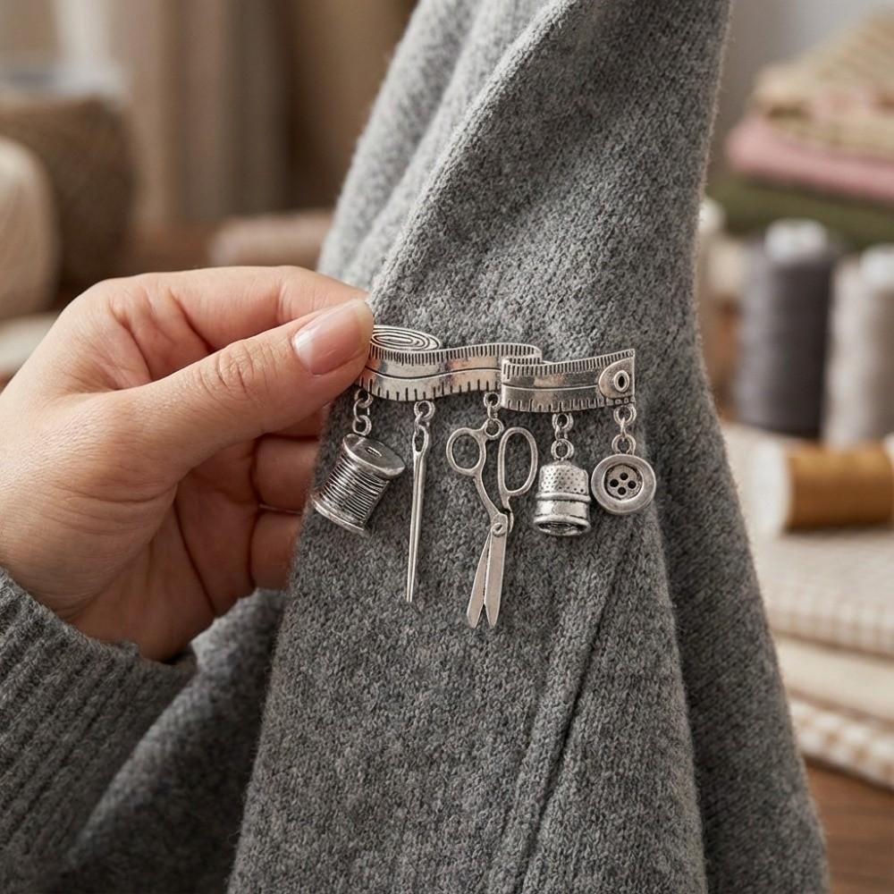 DIY Tailor Tools Brooch Vintage Metal Corsage Ornament Unique Sewing Supplies Brooch  Daily Wear