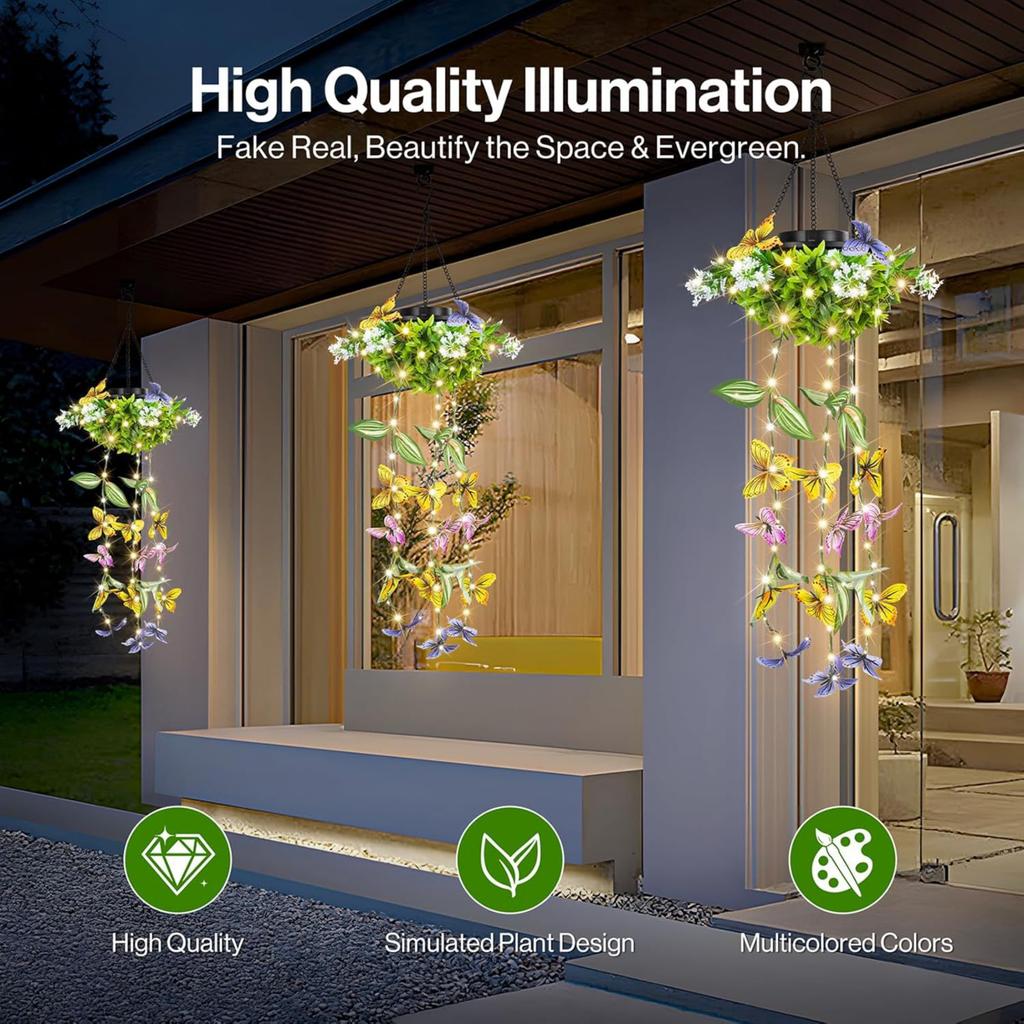 Outdoor Solar Butterfly Hanging Lantern Decorative Garden Plant Light Landscape Hanging Lamp for Patio Balcony Yard Porch