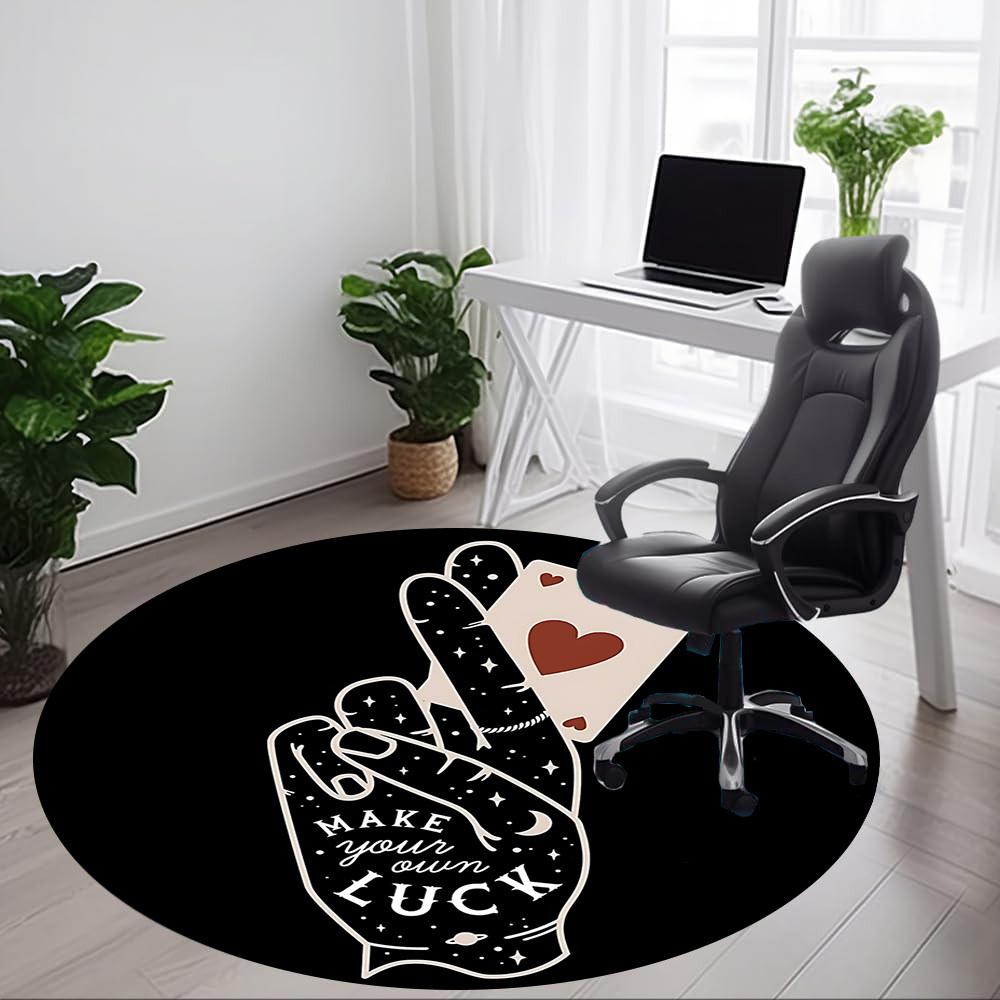 1pc Luck Card Office Round Area Rug,  Mat Suitable For Office, Under Office Chairs Bedroom Living Room Home Decor, Room Deco